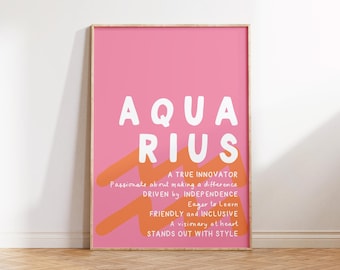 AQUARIUS Print Zodiac Poster Star Sign Wall Art Aquarius Wall Art Trendy Gemini Poster Zodiac Sign Print Digital Download