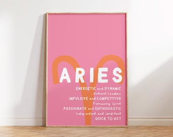ARIES Print Zodiac Poster Star Sign Wall Art Aries Wall Art Trendy Gemini Poster Zodiac Sign Print Digital Download