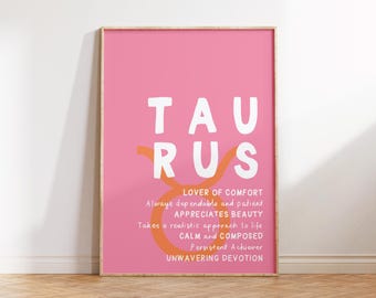 TAURUS Print Zodiac Poster Star Sign Wall Art Taurus Wall Art Trendy Taurus Poster Zodiac Sign Print Digital Download