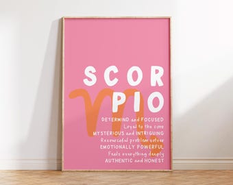 Póster con el signo del zodiaco ESCORPIO, arte de pared con el signo del zodiaco, arte de pared con el signo del zodiaco, póster moderno con el signo del zodiaco Escorpio, descarga digital