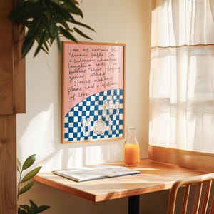Dinner Table Print, Kitchen Gallery Wall Art, Typography Wall Art, Kitchen, Colourful Wall Prints, Quote Poem Art, Trendy Home Decor BLUE