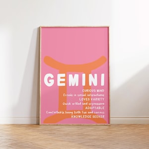GEMINI Print Zodiac Poster Star Sign Wall Art Pisces Wall Art Trendy Gemini Poster Zodiac Sign Print Digital Download
