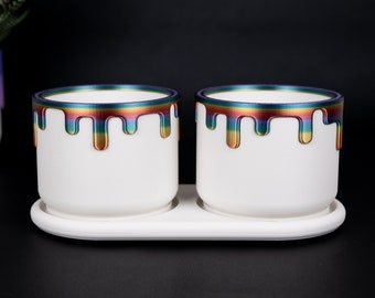 Drippy Duo - 3&quot; Planters for Succulents (Silk Rainbow Gradient) - Two Planters with Drainage and Drip Tray - Unique 3D Printed Pot