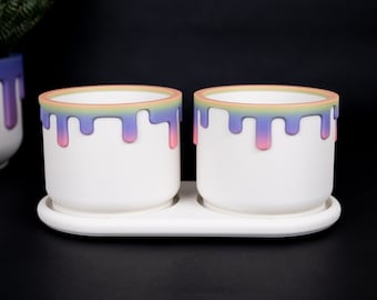 Drippy Duo - 3&quot; Planters for Succulents (Pastel Rainbow Gradient) - Two Planters with Drainage and Drip Tray - Unique 3D Printed Pot