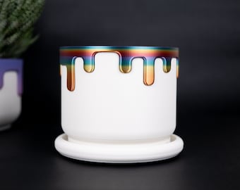 Drippy - Rainbow Planter 3-5 inch with Drainage and Drip Tray (White with Silk Rainbow Drip Gradient) - Unique 3D Printed Pot