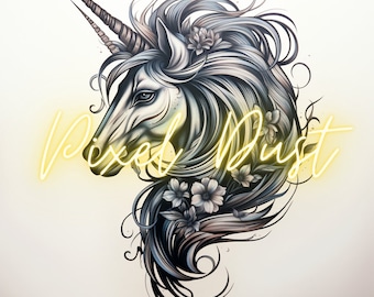 Enchanted Unicorn Tattoo Pack - Set of 5 Digital Designs for Whimsical Body Art