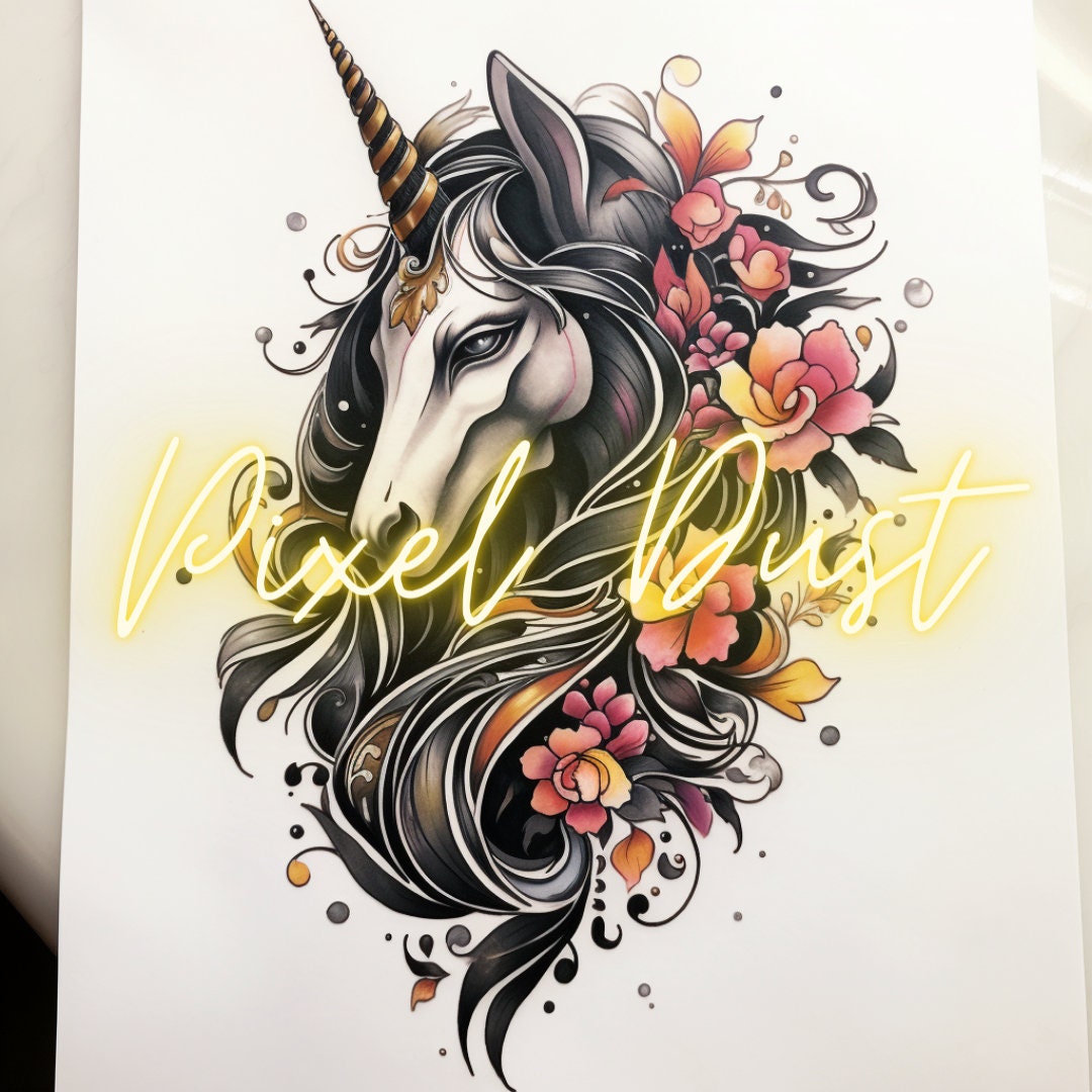 Enchanted Unicorn Tattoo Pack - Set of 5 Digital Designs for Whimsical Body  Art - Etsy, image size:1080x1080