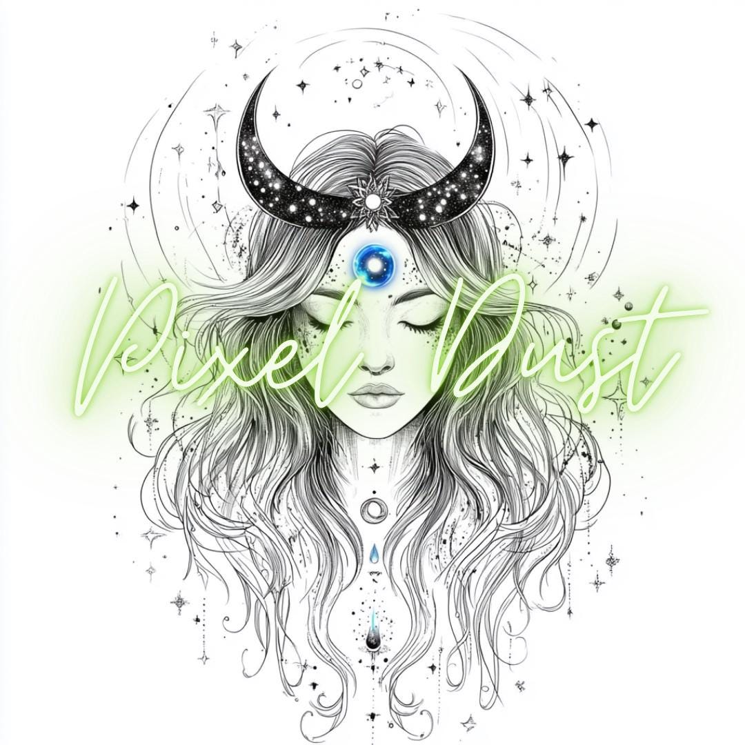 Celestial Goddess Tattoo Digital Collection - Mystical and Magical Line Art Designs