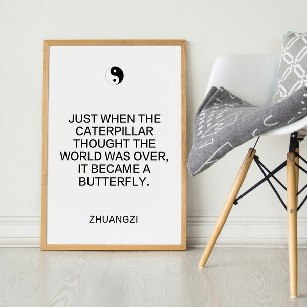 Becoming a Butterfly | Taoist Quote Print | Taoist Wall Art | Taoist Print | Inspirational Quote | Digital Print | Digital Download | Taoism