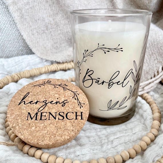 XXL Kerze im Glas mit Name/Wunschtext personalisiert | große Duftkerze mit Korkdeckel | nachhaltiges Windlicht-Glas