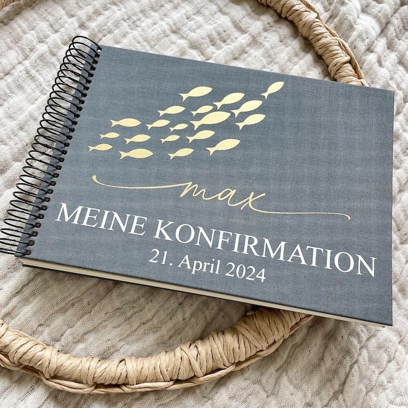 Fotoalbum Erinnerungsalbum aus Leinen Kommunion Konfirmation Taufe Hochzeit Bild 8