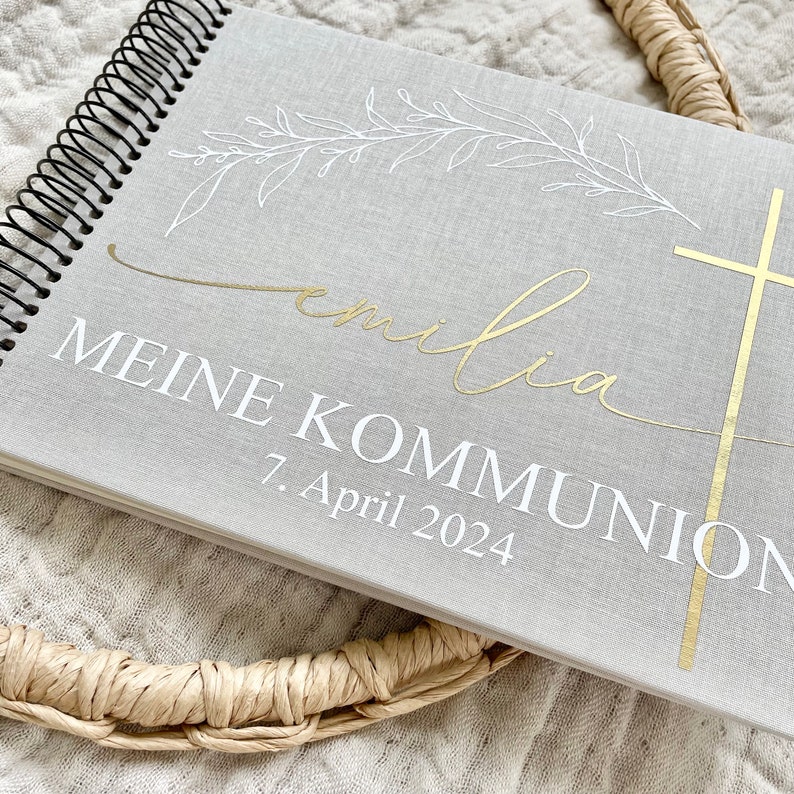 Fotoalbum Erinnerungsalbum aus Leinen Kommunion Konfirmation Taufe Hochzeit Bild 9