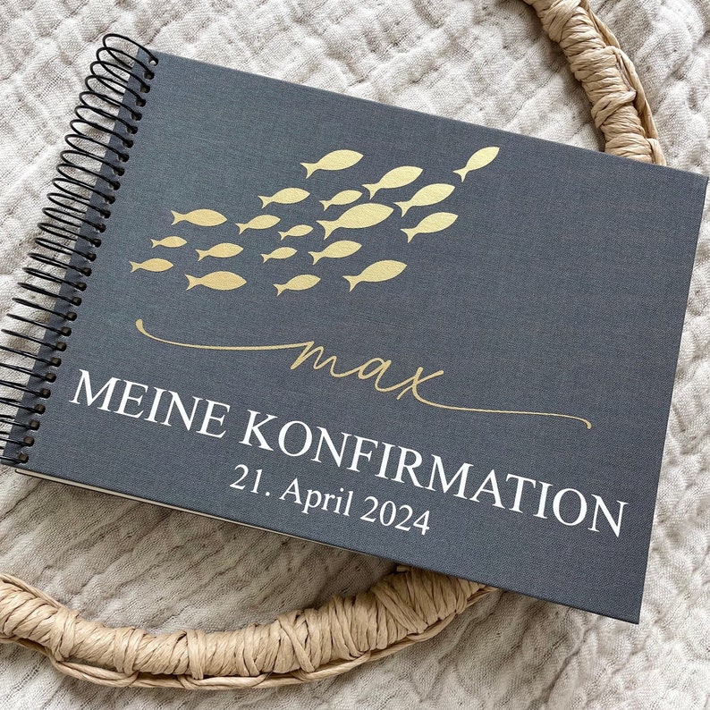 Fotoalbum Erinnerungsalbum aus Leinen Kommunion Konfirmation Taufe Hochzeit Bild 1