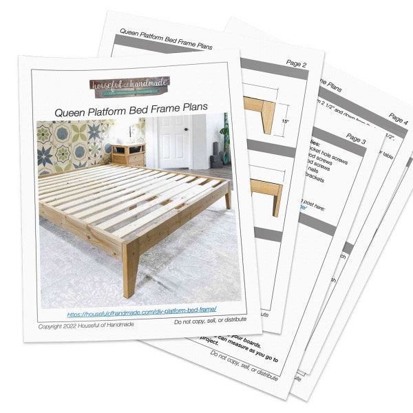Queen Platform Bed Frame Woodworking Plans - Easy Bed Frame PDF Plans