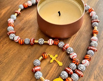 Personalized Multi Sport Catholic Rosary with Letter Beads | Custom Sports Rosary