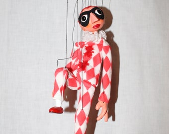 Marionette String Puppet of Clown / Court Jester Hand Made in Checkoslovakia