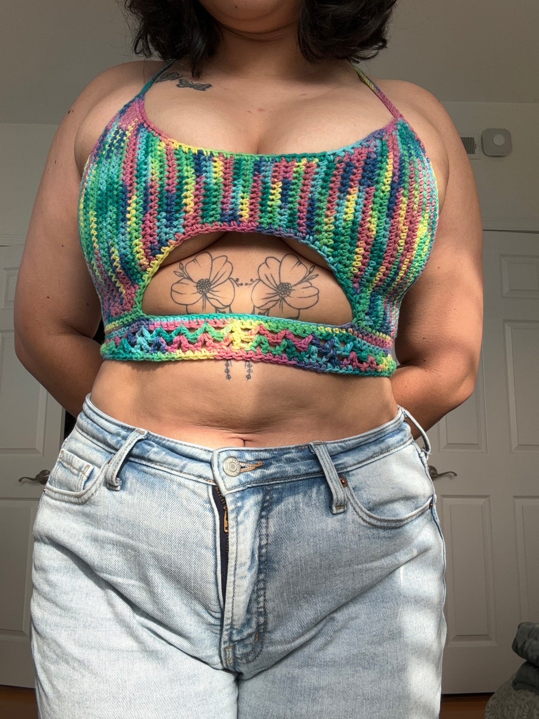 Rhonda Cotton Blend Crochet Lace-Up Crop Top