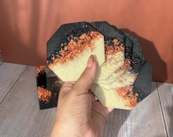 Handmade Resin Coaster Set: Hexagon with Bronze Flakes
