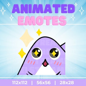 Animated Kawaii Purple Shark Sparkle Eyes Twitch, YouTube, Kick, Discord Emotes & Stickers | 2 versions | GIF Transparent | Fun Memes Emotes