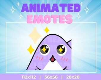 Kawaii Purple Shark Animated Emotes: Twitch, Discord, YouTube, Kick (GIF & PNG Digital Download)