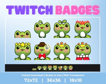 Kawaii Frog Sub Badges for Twitch, YouTube, Kick, Discord (Digital Download)