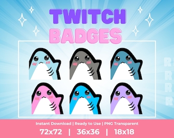 Kawaii Shark Twitch Badges | Cute Sub/Bit Emotes (Digital Download)