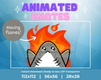 Kawaii Animated Shark Emotes: Hellmo Fire, Twitch/Discord/Kick (GIF) (Digital Download)