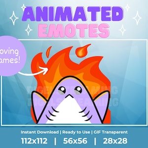 Kawaii Purple Shark Fire Emotes Twitch, Discord, Kick, Etc: Animated GIF Stickers (Instant Download)