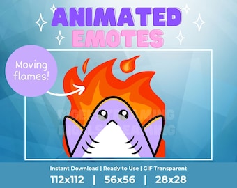Kawaii Purple Shark Fire Emotes Twitch, Discord, Kick, Etc: Animated GIF Stickers (Instant Download)