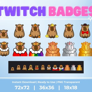 Kawaii Capybara Sub Badges, söta streaming-emotes (digital nedladdning)
