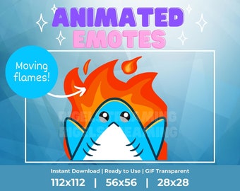Kawaii Blue Shark Animated Emotes: Twitch, Discord, Kick, Etc (Instant Download)