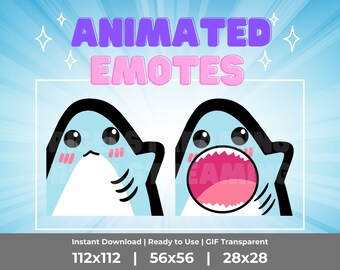 Kawaii Shark Pop Cat Animated Emotes: Twitch, Discord, Kick, Etc (Digital Download)