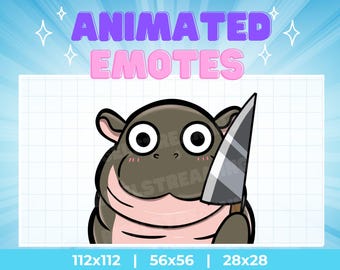Kawaii Hippo Knife ANimated Emotes: Twitch, Discord, Kick, GIFs (Digital Download