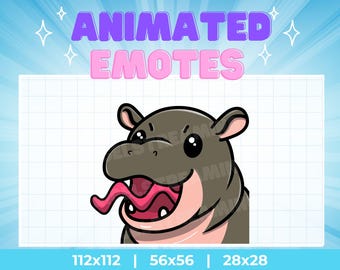 Kawaii Hippo Lick Tongue Animated Emote: Funny Twitch/Discord Stream (Digital Download)
