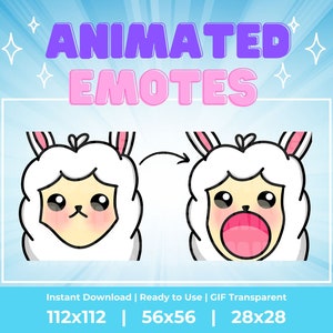 Kawaii Llama Pop Cat Animated Emotes: Twitch, Discord, Kick, Etc (Digital Download)