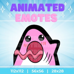 Kawaii Pink Shark Lick Tongue Animated Emote: Twitch, YouTube, Discord (Digital Download)