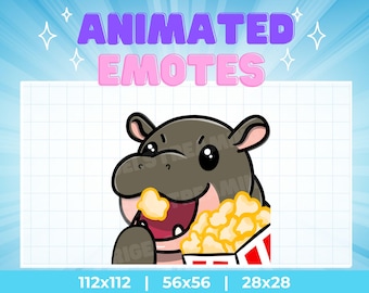 Kawaii Hippo Popcorn Animated Emotes for Twitch, YouTube, Discord (Digital Download)
