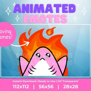 Kawaii Pink Shark Fire Emote: Animated GIF Stickers (Digital Download)