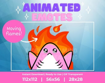 Kawaii Pink Shark Fire Emote: Animated GIF Stickers (Digital Download)