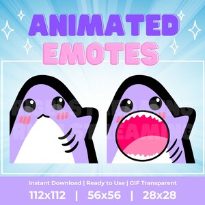 Kawaii Purple Shark Animated Emotes: Twitch, Discord, Kick, Etc (Digital Download)
