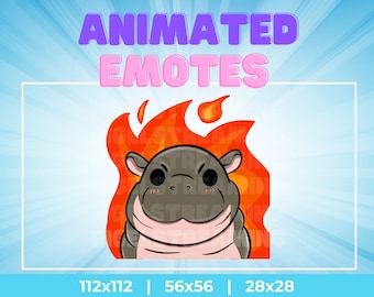 Kawaii Hippo Animated Emotes & Stickers: Twitch, Kick, Discord (GIF, PNG Digital Download)