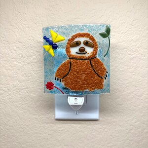 Handmade Fused Glass Sloth Night Light, Automatic Sensor