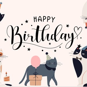 Happy Birthday Card Printable Digital Print Instant Download Cat Background Cute Cats Greeting Card Handmade DIY Gift PDF gifts for her zdjęcie 2