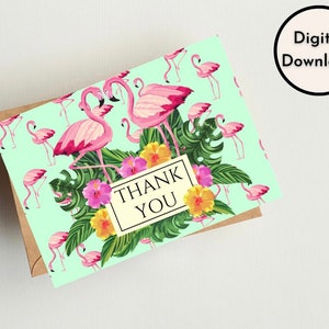 Thank You Card Floral Nature Animal Printed Flamingo Cute Pink Tropical Printable Instant Download High Quality Printable Digital PDF PNG zdjęcie 1