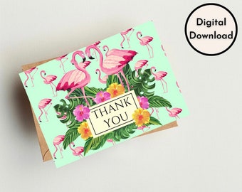 Thank You Card | Floral Nature Animal Printed Flamingo Cute Pink Tropical Printable Instant Download High Quality Printable Digital PDF PNG