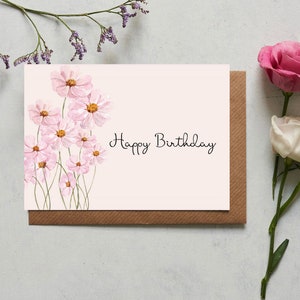 Floral Background Happy Birthday Card Digital Printable High Quality Download PDF zdjęcie 1