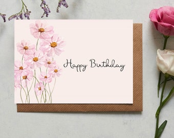 Floral Background Happy Birthday Card | Digital Printable High Quality Download PDF