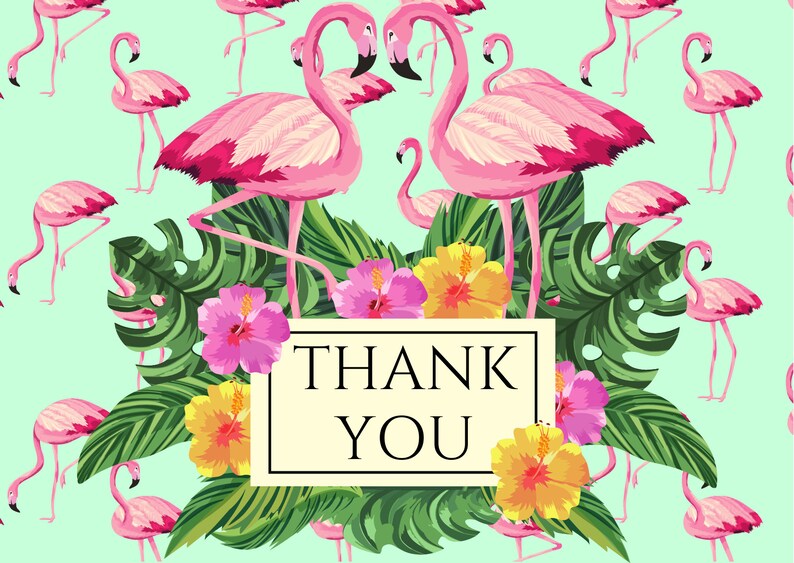 Thank You Card Floral Nature Animal Printed Flamingo Cute Pink Tropical Printable Instant Download High Quality Printable Digital PDF PNG zdjęcie 2