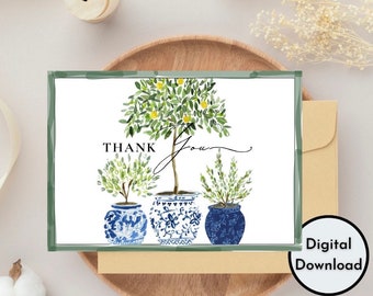 Thank You Card | Uniquely Designed Printable Green Herbs Floral PNG PDF | High Quality Digital