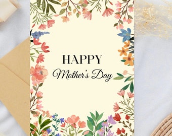 Floral Happy Mothers Day Card | Greeting Cards Instant Download High Quality Digital Print Printable DIY Gifts for Mom PDF PNG Family Mother